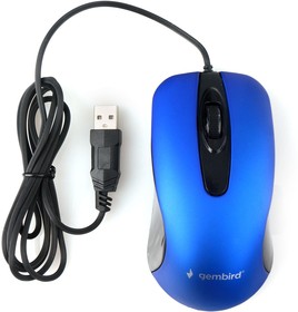 Фото 1/10 Проводная бесшумная мышь Gembird MOP-400-B, 3кн, 1000 DPI, резин.колесо, 1.5м, синий, коробка с окном