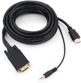 Фото 1/8 Кабель HDMI- VGA Cablexpert A-HDMI-VGA-03-5M, 19M/15M + 3.5Jack, медь, позол.разъемы, 5м, черный, пакет