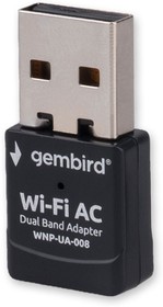 Фото 1/10 Сетевой адаптер WiFi Gembird WNP-UA-008, 600 Мбит, двухдиапазонный мини, USB, 802.11b/g/n/ac/а, RTL8811CU