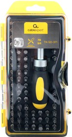 Фото 1/10 Отвертка с набором бит Cablexpert TK-SD-371, 78 предметов, сталь CrV, реверсивный механизм, пластиковый кейс