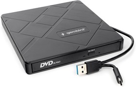 Фото 1/10 Внешний CD/DVD привод USB 3.0 Gembird DVD-USB-04 со встроенным кардридером и хабом, пластик, черный