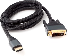 Фото 1/10 Кабель HDMI-DVI Cablexpert CC-HDMI-DVI-4K-6, 19M/19M, single link, 4K, медь, нейлоновая оплетка, метал.разъемы, 1.8м, черный, коробка