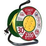 481S-3203, Удлинитель Союз силовой на катушке с 4 гнезда 2200 Вт 30м