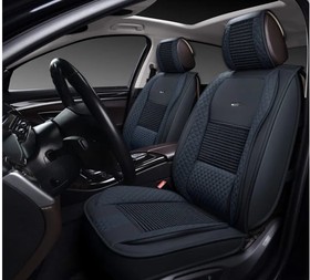 Фото 1/2 Накидки 3D PREMIUM Lint 2 FRONT Черный Отстрочка синяя на передние сиденья 135687