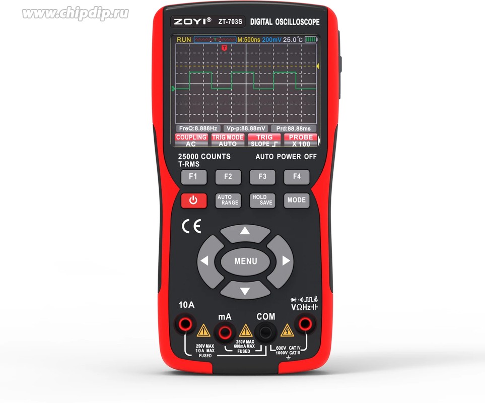 Осциллограф ZOYI ZT-703S 2-х канала, 50МГц, генератор, мультиметр
