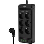 Сетевой фильтр AGNI 6р/2м,черный,3USB-A+1USB- C(TP-FS4U6E-C-2m-black)