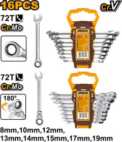 Набор комбинированных ключей с трещоткой 16 шт 8-19 мм (10) INGCO HKSPAR2016 INDUSTRIAL – купить оптом и в розницу