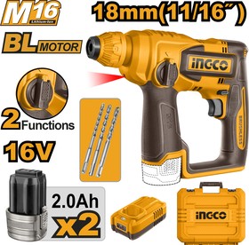 Фото 1/2 Аккумуляторный перфоратор 16В б/щ (4) INGCO CRHLI16168 INDUSTRIAL