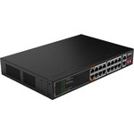 DAHUA DH-SF1018LP 18-портовый неуправляемый коммутатор с РоЕ, 16xRJ45 100Mb PoE, 2xRJ45 1Gb, суммарно 135Вт, коммутация 7.2 Гбит/с, MAC-табл