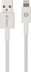 Фото 1/3 Кабель USB передачи данных Zetton MFi разъем Lightning 8-pin белый (ZTUSBMFI3A8)