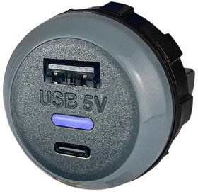 PVPRO-AC, USB Charger Receptacle, IP30, PVPro Series, 3.6 A, 24 V, 2 Ports, USB Type A, USB Type C