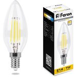 25870, Лампа светодиодная LED 7вт Е14 теплый свеча FILAMENT диммируемая