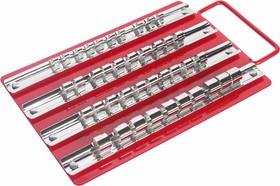 Фото 1/2 Лоток с реечными держателями головок (1/4 х 10шт, 3/8 х 20шт, 1/2 х 10шт) 250х150мм JTC /1/40