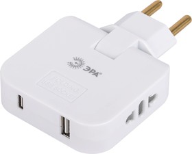 Разветвитель электрический ЭРА SPF-2-FL-USBC поворотный на 2 розетки + 2USB A+C 10А белый Б0069090 – купить оптом и в розницу