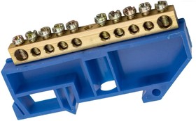 Шина "N" нулевая 6х9мм 10/1 (10 групп/крепеж по центру) с изолятором на DIN-рейку (20 шт/уп) Промрукав