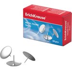 Кнопки канцелярские ERICH KRAUSE металлические никелированные, 50 штук ...