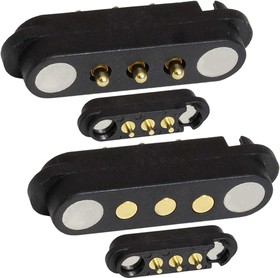 Фото 1/4 Pogo 3pin 01 MF, Разъем питания магнитный подпружиненный POGO pin, 3 контакта, комплект male-female, шаг 2.54 мм, 2 А, 12 В, контакт латунн