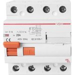400671 AKEL УЗО-VDH-4P- 25A-300mA-ТипAC Устройство защитного отключения 4P/25A/AC/230VAC/ 300mA/10kA