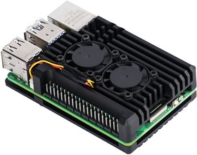 Aluminium Case for Raspberry Pi 5, Dual Fans [Black], Алюминиевый корпус для Raspberry Pi 5 с двумя вентиляторами