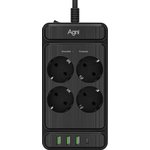 Сетевой фильтр AGNI TP-FS4U4E-PD-2m-black 4 розетки, 16А, 4000Вт, 220-250В, 2 м ...