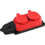 Колодка ЭРА K-2e-RED-IP44 каучуковая с заземлением 2 розетки 16A IP44 красная ...