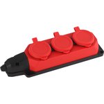 Колодка ЭРА K-3e-RED-IP44 каучуковая с заземлением 3 розетки 16A IP44 красная ...