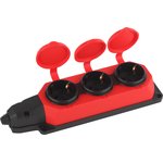 Колодка ЭРА K-3e-RED-IP44 каучуковая с заземлением 3 розетки 16A IP44 красная ...