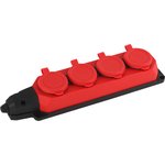 Колодка ЭРА K-4e-RED-IP44 каучуковая с заземлением 4 розетки 16A IP44 красная ...