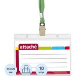 Бейдж Attache 120х87мм (113х70мм)гориз.,металл зажим,тесьма зелен. 10шт/уп