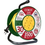 481S-3303, Удлинитель Союз силовой на катушке с 4 гнезда 3500 Вт 30м