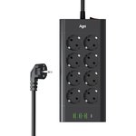 Сетевой фильтр AGNI плоский 8 розеток,кабель 3м,3USB,1TYPE-C 20W,черный FA