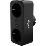 Тройник для розетки AGNI 2 розетки 220 + 2 USB,черный