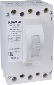 Фото 1/3 108440, Автоматический выключатель 3П 63А ВА 57-31 340010 63А-800-690AC-УХЛ3-КЭАЗ Стандартное исполнение