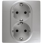 Legrand Etika Алюминий Розетка 2-ая с/з со шторками, автоматические клеммы