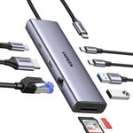 15375_, Разветвитель USB UGREEN CM498 (15375) USB3.0/USB-C/HDMI/ RJ45/SD,серый