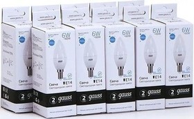 Упаковка ламп LED GAUSS E14, свеча, 6Вт, 10 шт. [33126]