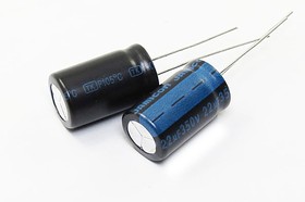 Конденсатор электролитический, емкость 22мкФ, 350В, размер 13x21, номинальное отклонение 20, +105C, алюминий, выводы 2L, TKR, JAMICON – купить оптом и в розницу