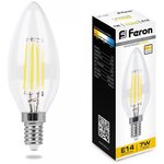 25870, Лампа светодиодная LED 7вт Е14 теплый свеча FILAMENT диммируемая