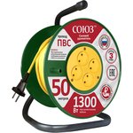 481S-3105, Удлинитель Союз силовой на катушке с 4 гнезда 1300 Вт 50м
