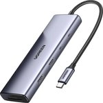 15375_, Разветвитель USB UGREEN CM498 (15375) USB3.0/USB-C/HDMI/ RJ45/SD,серый