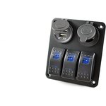 Панель 98x110, 12 В, переключатель клавишный /подсветка синяя, розетка USB-2 ...
