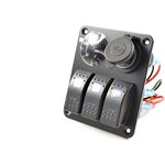 Панель 100x110, 12 В, переключатель клавишный 3 /подсветка синяя, розетка USB-2-5В
