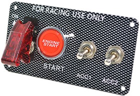 Фото 1/3 Панель 125x65, 12 В, переключатель кнопочный"START" /переключатель рычажный/подсветка красный/переключатель рычажный-2