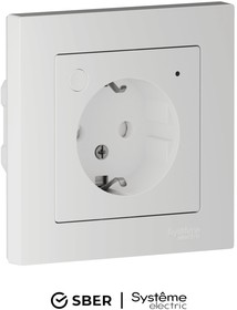 ATLASDESIGN SMART РОЗЕТКА с заземл., со шт., Zigbee, L+N, 16А, мех., БЕЛЫЙ