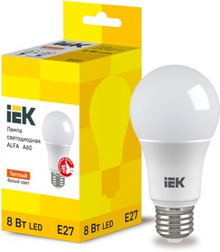 LLA-A60-8-230-30-E27, Лампа LED ALFA A60 груша 8Вт 230В 3000К E27 IEK