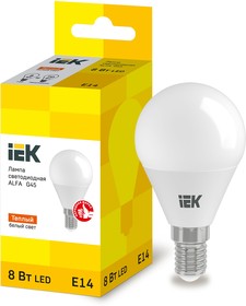 Фото 1/2 LLA-G45-8-230-30-E14, Лампа LED ALFA G45 шар 8Вт 230В 3000К E14 IEK