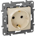 672322, 1-seater grounded socket with safety shutters 16A ivory ETIKA