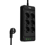 Сетевой фильтр AGNI 6р/2м,черный,3USB-A+1USB- C(TP-FS4U6E-C-2m-black)
