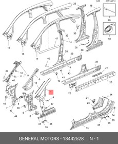13442528, Стойка кузова передняя правая / OPEL Astra-J (Универсал)