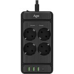 Сетевой фильтр AGNI TP-FS4U4E-PD-2m-black 4 розетки, 16А, 4000Вт, 220-250В, 2 м ...